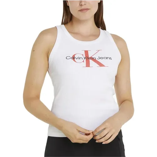 Weißes ärmelloses Tanktop Eleganter Druck , Damen, Größe: S - Calvin Klein Jeans - Modalova