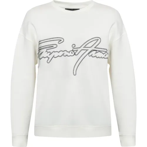 Logo Sweatshirt, Cream Crewneck, Cotton, Czarny Embroidery , male, Sizes: XL - Emporio Armani - Modalova