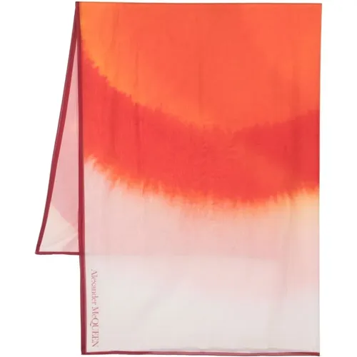 Pink Silky Scarf with Contrasting Border and Gradient Effect , female, Sizes: ONE SIZE - alexander mcqueen - Modalova