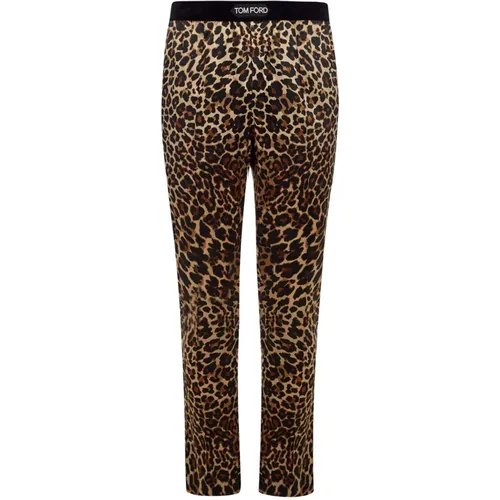 Leopard Print Silk Night Pants , male, Sizes: 2XL - Tom Ford - Modalova