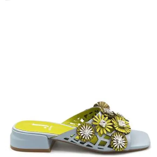 Leather Flat Sandals with Flower Appliques , female, Sizes: 4 UK, 5 UK, 3 UK - Jeannot - Modalova