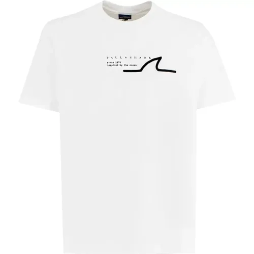 Baumwoll Crewneck T-shirt mit Druck , Herren, Größe: M - PAUL & SHARK - Modalova