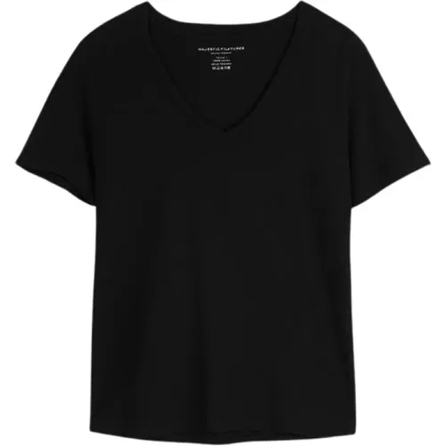 Schwarzes V-Ausschnitt Seiden-T-Shirt , Damen, Größe: S - majestic filatures - Modalova