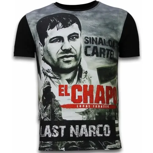 El Chapo Último Narco Rhinestone - Herren T-Shirt - 11-6260Z , Herren, Größe: L - Local Fanatic - Modalova