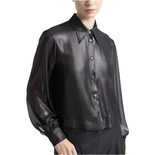 Georgette-Shirt mit Wet-Look-Laminierung , Damen, Größe: 2XS - PESERICO - Modalova