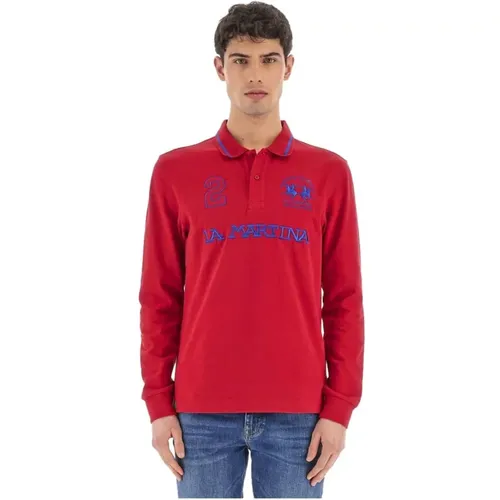 Rotes Langarm-Poloshirt mit Logo - LA MARTINA - Modalova