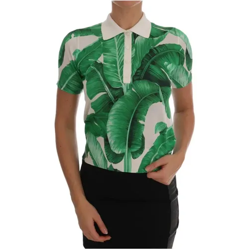 Banana Leaf Print Silk Polo Shirt - Dolce & Gabbana - Modalova