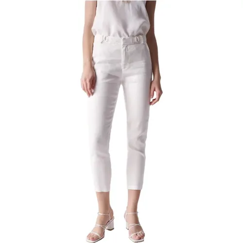 Slim Cropped Leinen Chino Hose , Damen, Größe: W28 - Salsa - Modalova