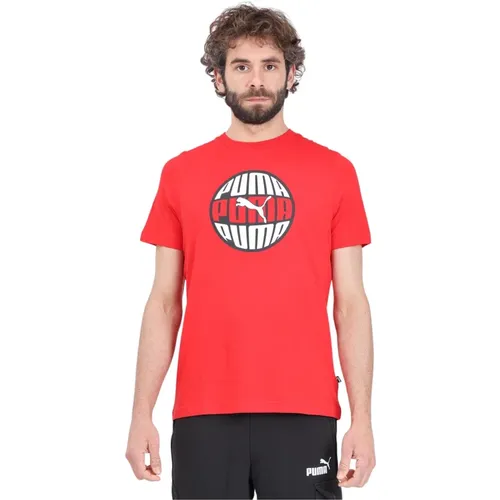 Rotes und weißes grafisches Rundhals-T-Shirt - Puma - Modalova