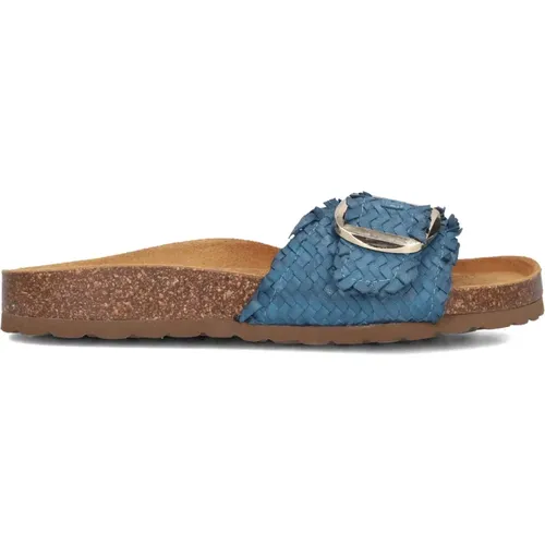 Blaue Geflochtene Bio-Slipper mit Schnalle , Damen, Größe: 41 EU - Stefano Lauran - Modalova