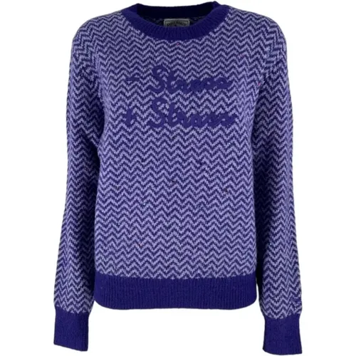 Lila Gepunkteter Pullover mit Text - Stress + Strass , Damen, Größe: L - MC2 Saint Barth - Modalova