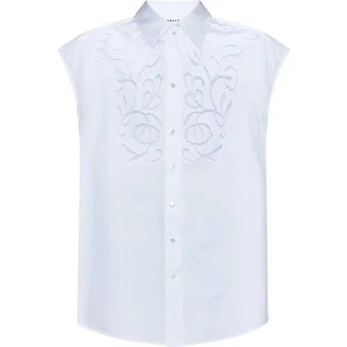 Weiße Baumwoll-Popeline Häkel-Panel-Hemd , Damen, Größe: L - P.a.r.o.s.h. - Modalova