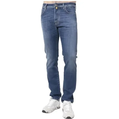 Slim Fit Waschblaue Jeans mit Gelben Nähten , Herren, Größe: W30 - Jacob Cohën - Modalova