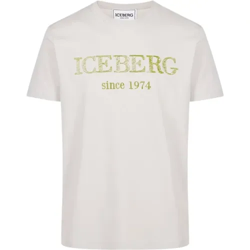 Beiger Rundhals-Sweatshirt mit gesticktem Logo , Herren, Größe: 3XL - Iceberg - Modalova