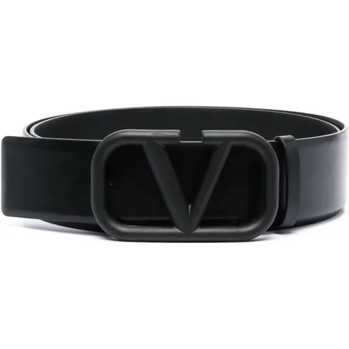 Leather V-Logo Buckle Belt , male, Sizes: 100 CM - Valentino - Modalova