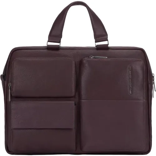 Braune Lederhandtasche mit iPad-Tasche - Piquadro - Modalova