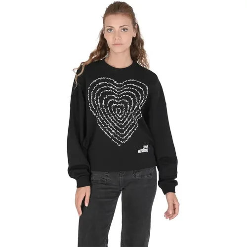 Schwarzer Baumwoll-Sweatshirt mit Einlage-Detail , Damen, Größe: XS - Love Moschino - Modalova