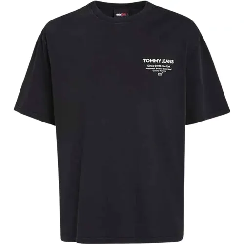 Schwarzes Baumwoll Logo Print T-Shirt , Herren, Größe: M - Tommy Jeans - Modalova