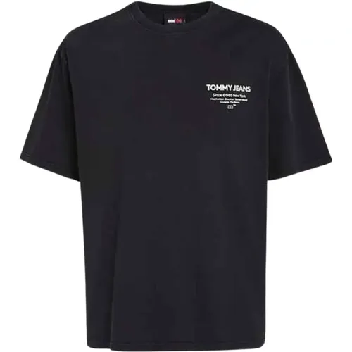 Schwarzes Baumwoll Logo Print T-Shirt , Herren, Größe: XL - Tommy Jeans - Modalova
