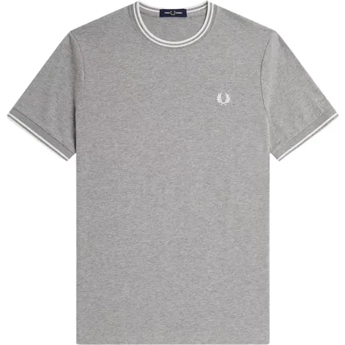 Gerippt Gestreift Rundhals T-Shirt , Herren, Größe: XL - Fred Perry - Modalova