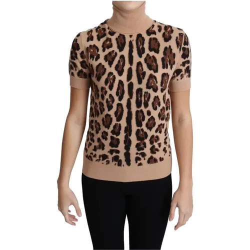 Leopard Print Wool Turtleneck Top - Dolce & Gabbana - Modalova