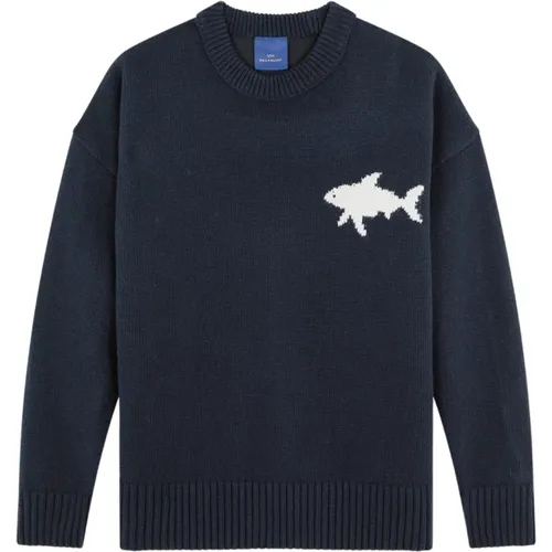 Recycelter Wollpullover mit Hai-Inlay , Herren, Größe: M - PAUL & SHARK - Modalova