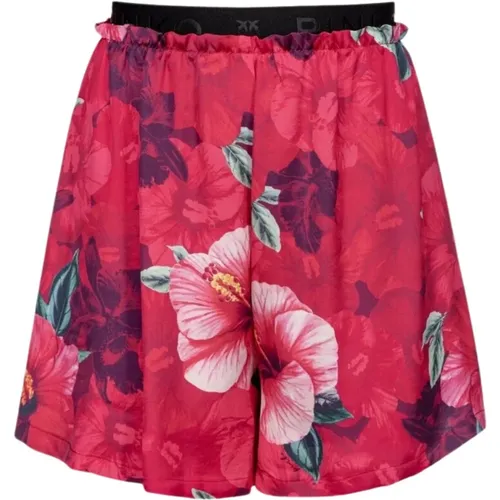 Floral Hibiscus Wide Leg Satin Shorts , female, Sizes: S - pinko - Modalova