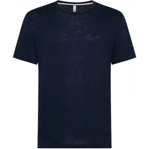 Kurzarm Leinen T-Shirt Marineblau - Sun68 - Modalova