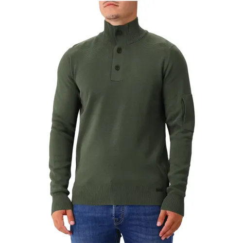 Dunkelgrüner Strickpullover 3 Knöpfe , Herren, Größe: S - Genti - Modalova