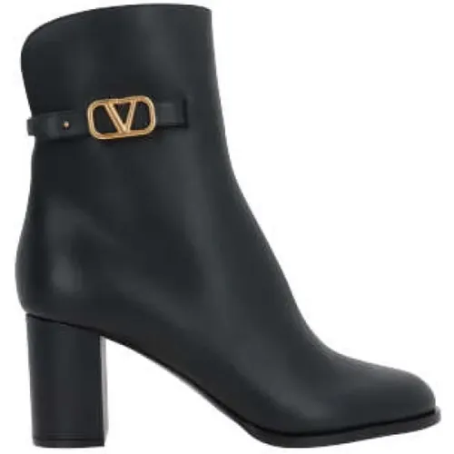 Leather Boots with Decorative VLogo Detail , female, Sizes: 4 UK, 3 1/2 UK, 4 1/2 UK - Valentino Garavani - Modalova