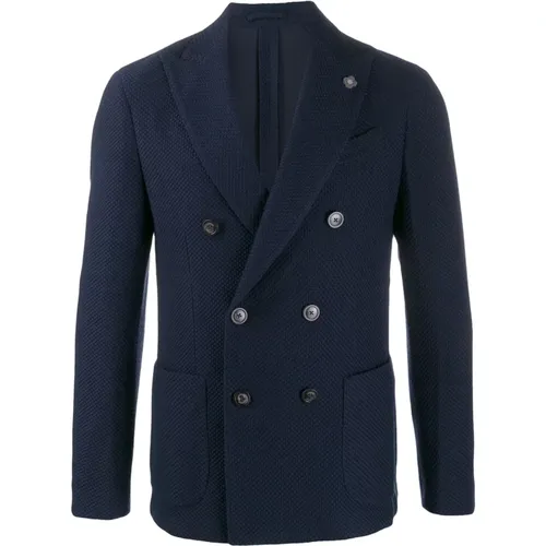 Navy Wool Blend Fitted Blazer , male, Sizes: S, 3XL - Lardini - Modalova