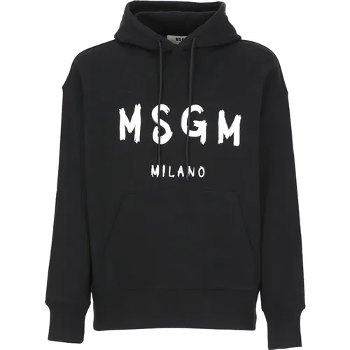 Schwarzer Baumwollhoodie mit Logo - MSGM - Modalova