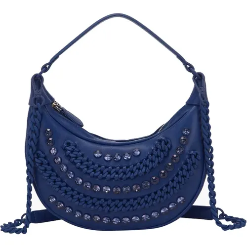 Blaue Andromeda Kleine Handtasche mit Ketten und Strass - La Carrie - Modalova