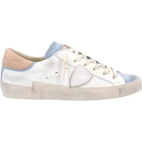 Low Top Sneakers with Blue Suede , female, Sizes: 4 UK - Philippe Model - Modalova