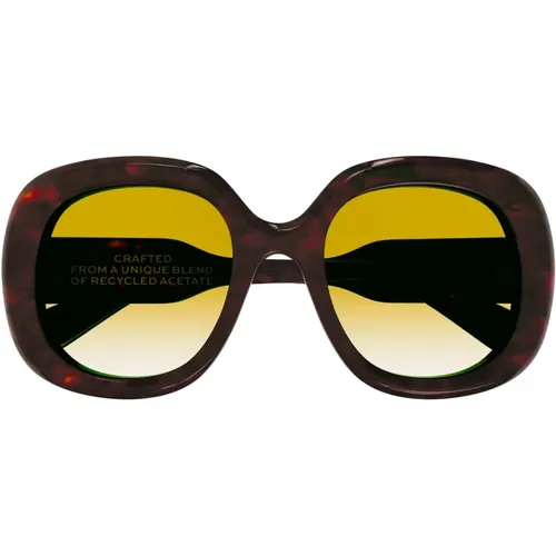 Havana Square Sunglasses with Yellow Gradient Lenses , female, Sizes: ONE SIZE - Chloé - Modalova