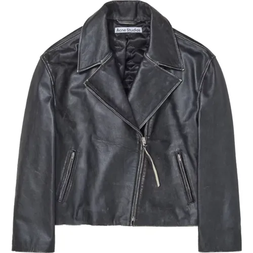 Leather Jacket with Distressed Details , female, Sizes: M - Acne Studios - Modalova