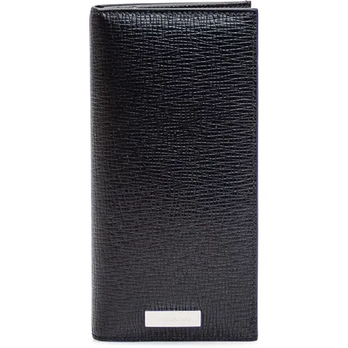 Schwarze Geldbörse aus geprägtem Leder mit Innenfächern und Reißverschlusstasche , Herren, Größe: ONE Size - Salvatore Ferragamo - Modalova