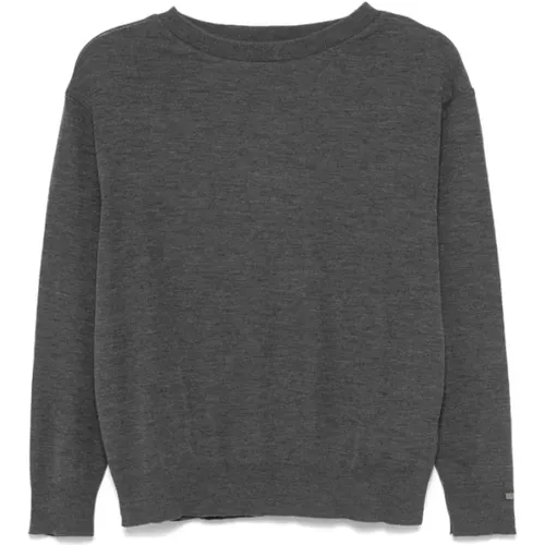 Runder Halsausschnitt Melierter Grauer Pullover , Damen, Größe: XS - Herno - Modalova