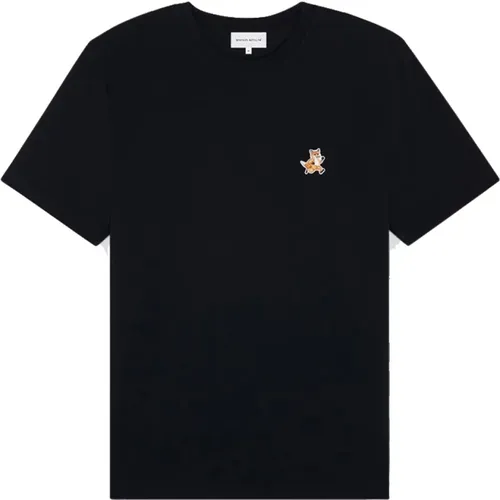 T-Shirts,Speedy Fox Patch Schwarzes T-Shirt - Maison Kitsuné - Modalova