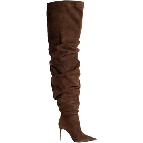 Jahleel Overknee Wildleder Kaffee Stiletto Stiefel - Amina Muaddi - Modalova