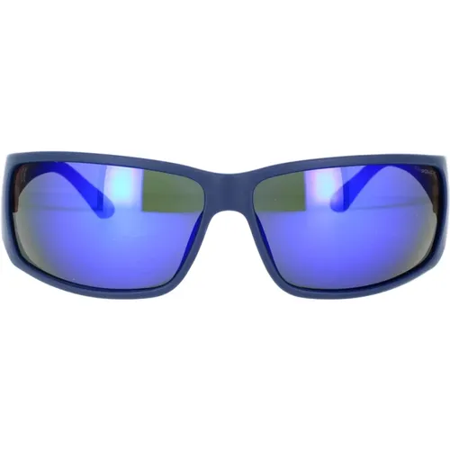 Herren Sonnenbrille, Ultraleichtes Blaues Gestell mit Verspiegelten Blauen Gläsern - Police - Modalova