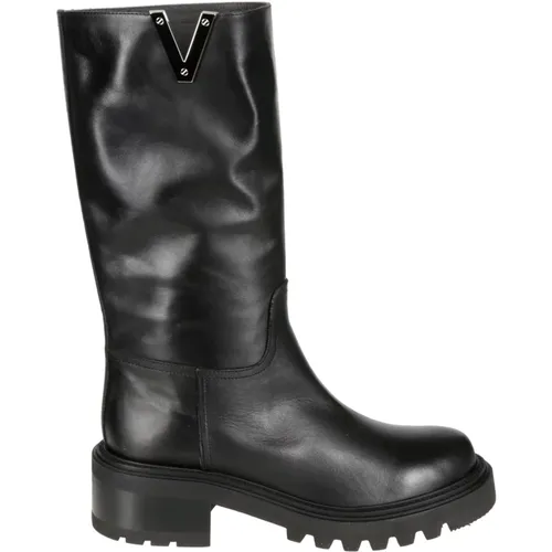 Leather Boots with Stitching Details , female, Sizes: 3 UK, 4 1/2 UK, 7 UK, 6 UK - Via Roma 15 - Modalova