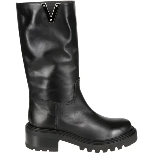 Leather Boots with Stitching Details , female, Sizes: 3 UK, 4 UK, 4 1/2 UK, 7 UK, 5 1/2 UK, 6 UK - Via Roma 15 - Modalova