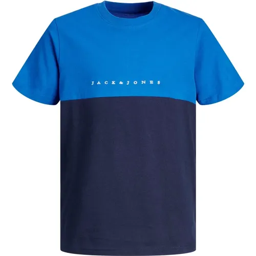 Blaues Split T-Shirt mit Jack Jones Print - jack & jones - Modalova
