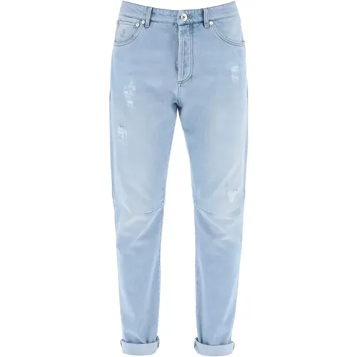 Jeans mit Distressed-Details und tapered Schnitt - BRUNELLO CUCINELLI - Modalova