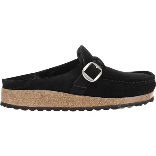 Schwarze Wildleder Shearling Pantoletten , Damen, Größe: 37 EU - Birkenstock - Modalova