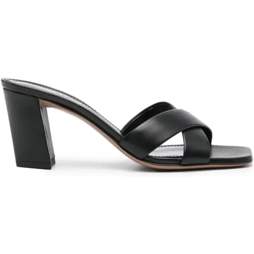 Schwarze Leder Kreuzriemen Mule Sandalen , Damen, Größe: 36 EU - Paris Texas - Modalova