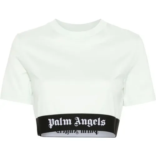 Weiße Logo Band Crop T-shirt , Damen, Größe: S - Palm Angels - Modalova