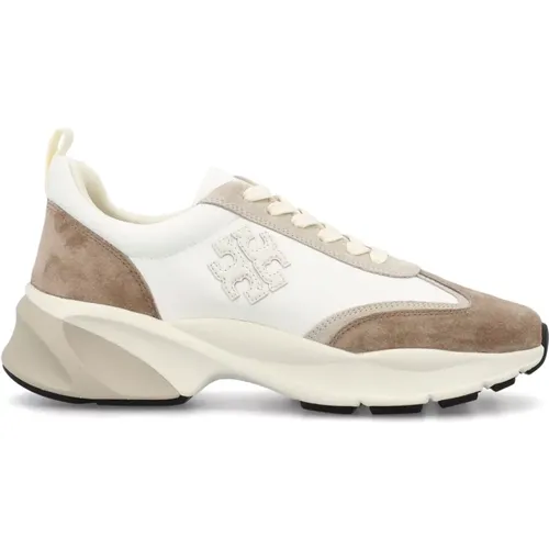 Weiße Sneaker mit Nylon- und Wildlederobermaterial , Damen, Größe: 38 1/2 EU - TORY BURCH - Modalova