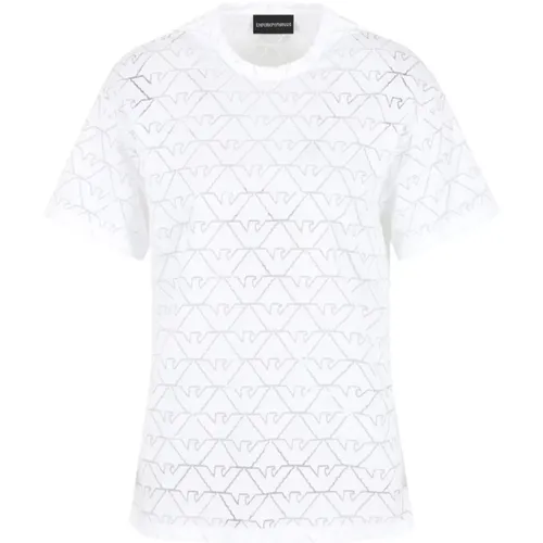 Weiße T-Shirts und Polos mit Devoré-Effekt , Damen, Größe: M - Emporio Armani - Modalova